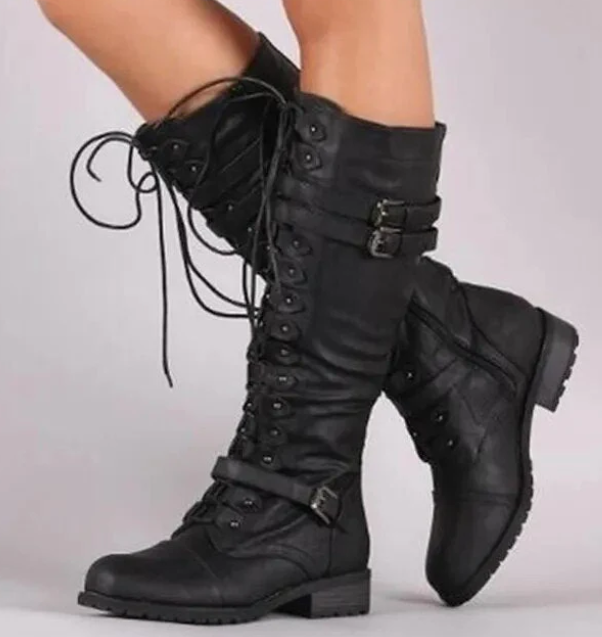 Drune | Retro Schnürstiefel Mit Schnalle