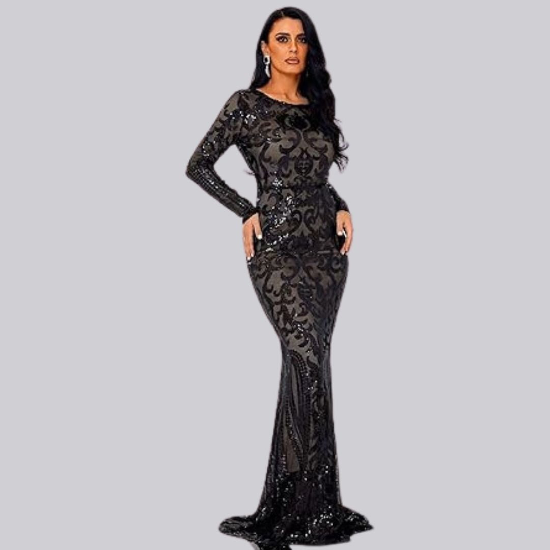 Drune | Abendkleid mit langen Ärmeln und Pailletten