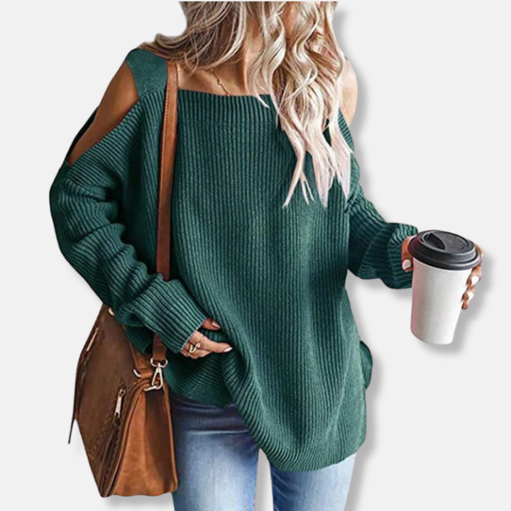 Drune | Sweatshirt - Offene Schulter Strick - Lockere Passform - Strukturierter Stoff