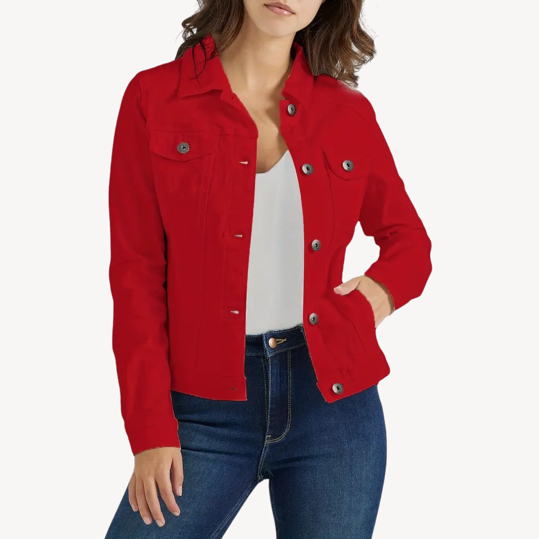 Drune | Rote Denim Button-Up Jacke