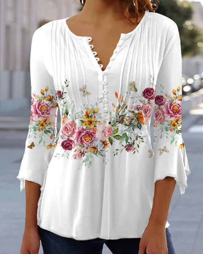 Drune | Blumen gestickte Bluse mit Ärmeln für Frauen