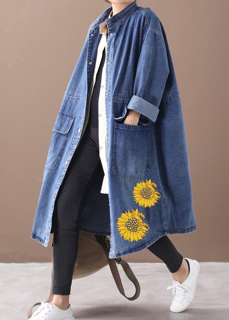 Drune | Denim Blauer Plus Size Trenchcoat Mit Kordelzug