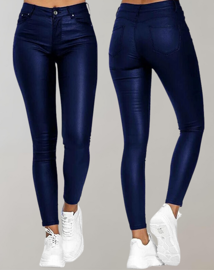 Drune | Damen PU Lederhose Skinny High Waist