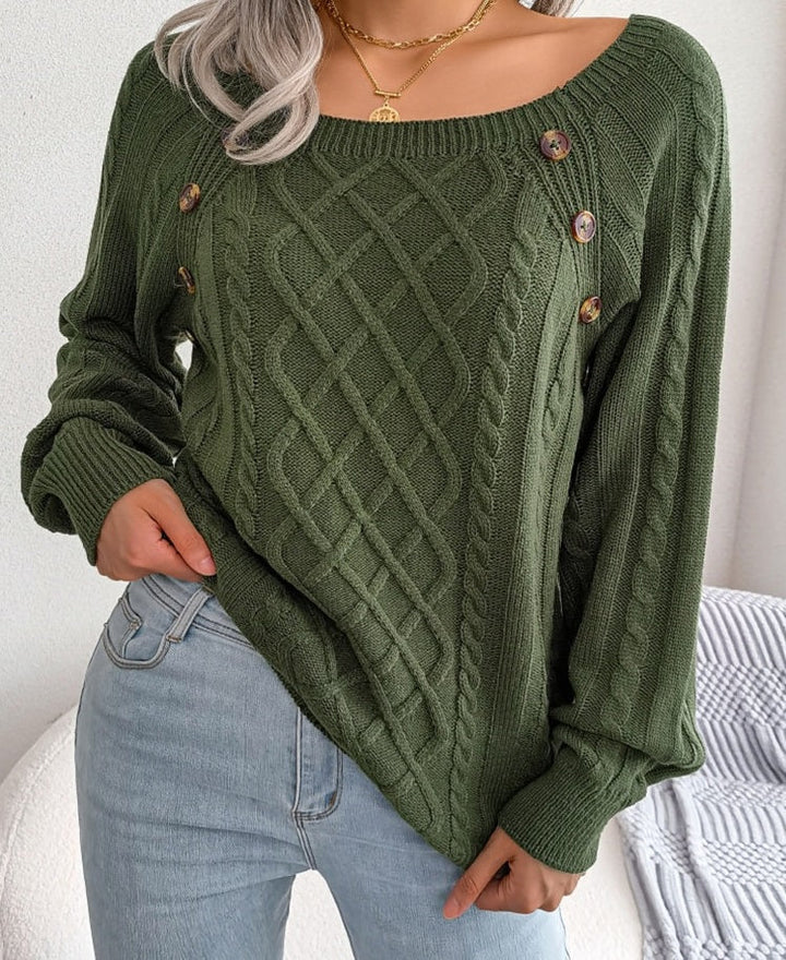 Drune | Pullover - Gestrickter eleganter Damen-Pullover mit Knöpfen und Rippenmotiv
