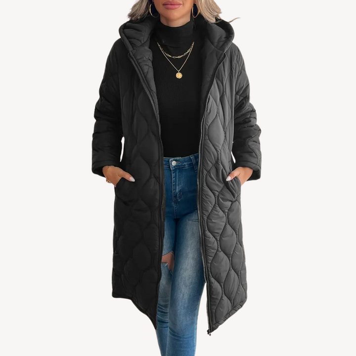 Drune | Damen Schwarz Steppkapuzen-Puffermantel