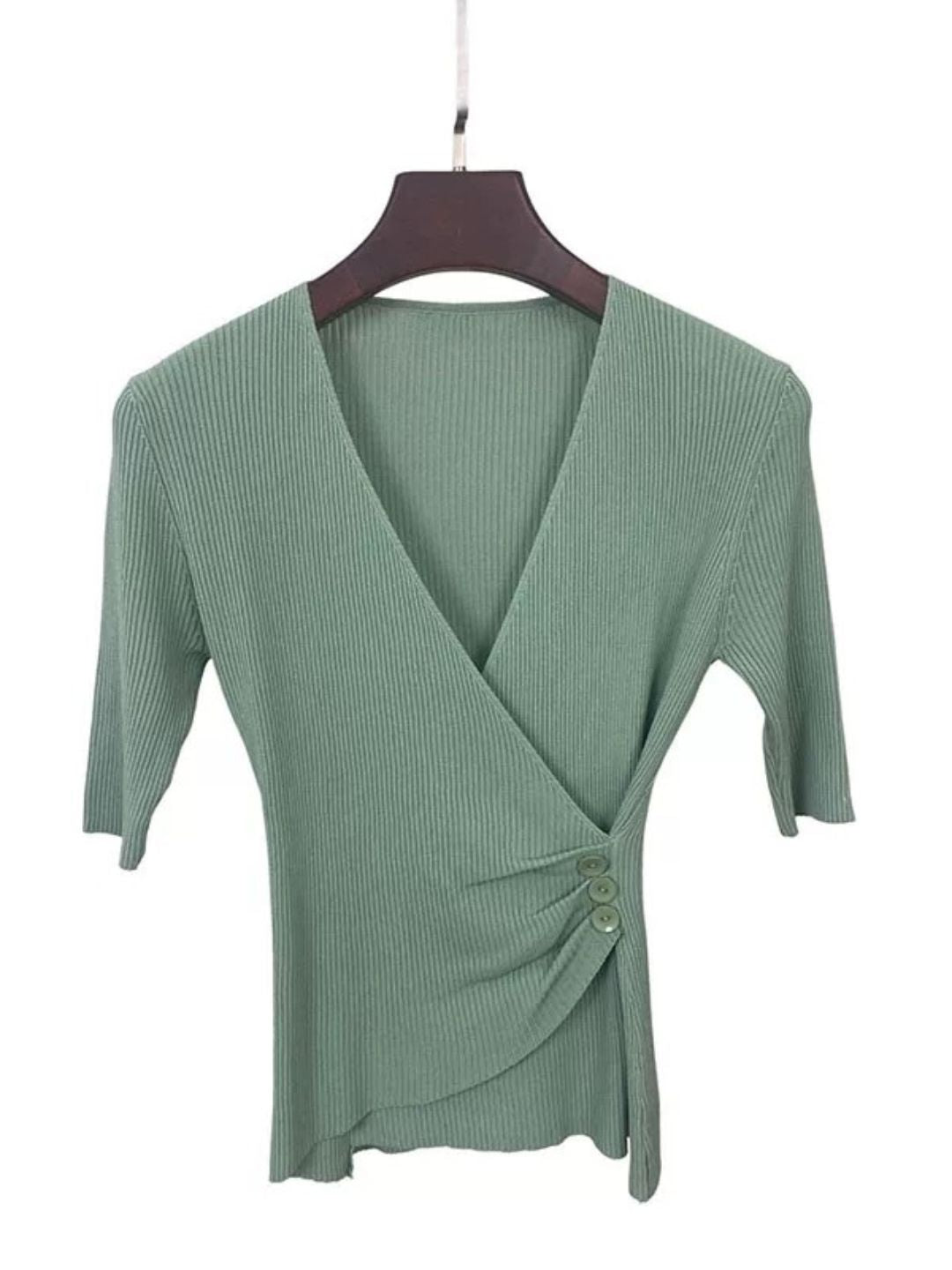 Drune | Casual V-Ausschnitt Unifarben Stricktop Grün