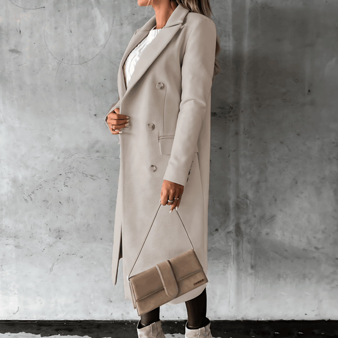 Drune | Lange Elegante Smart Lässig Jacke mit Knöpfen und Hohem Kragen