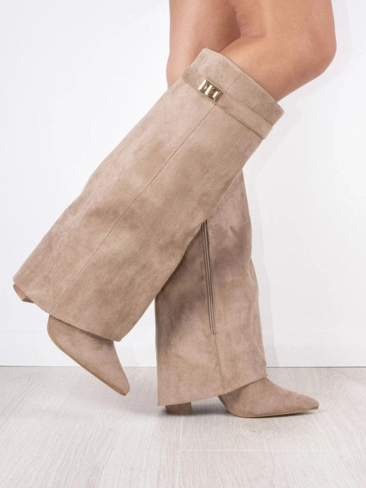 Drune | Elegante Damenstiefel Aus Hochwertigem Suede Mit Goldenen Akzenten