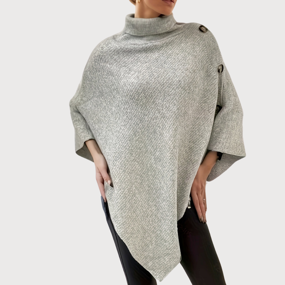 Drune | Asymmetrischer Poncho mit Knöpfen Stricktextur Moderner Stil