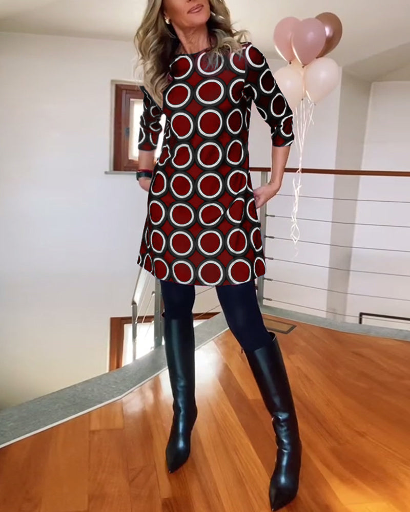 Drune | Kleid mit Rundhalsausschnitt und Kreis Print