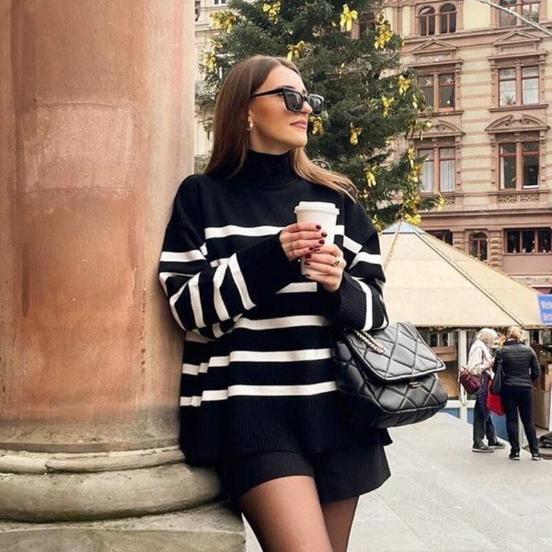 Drune | Magnificent Pullover Mit Breiten Streifen Und Stehkragen