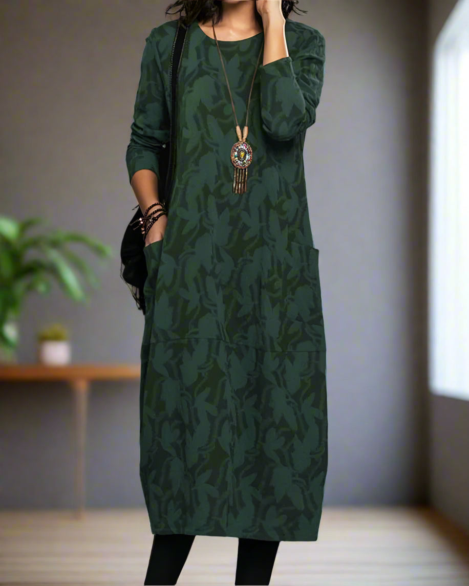 Drune | Kleid Mit Langen Ärmeln, Auffälligem Druck Und Bequemen Taschen
