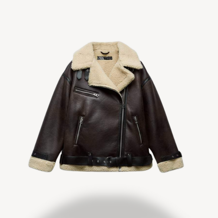 Drune | Damen Faux Shearling Pilotenjacke Braun