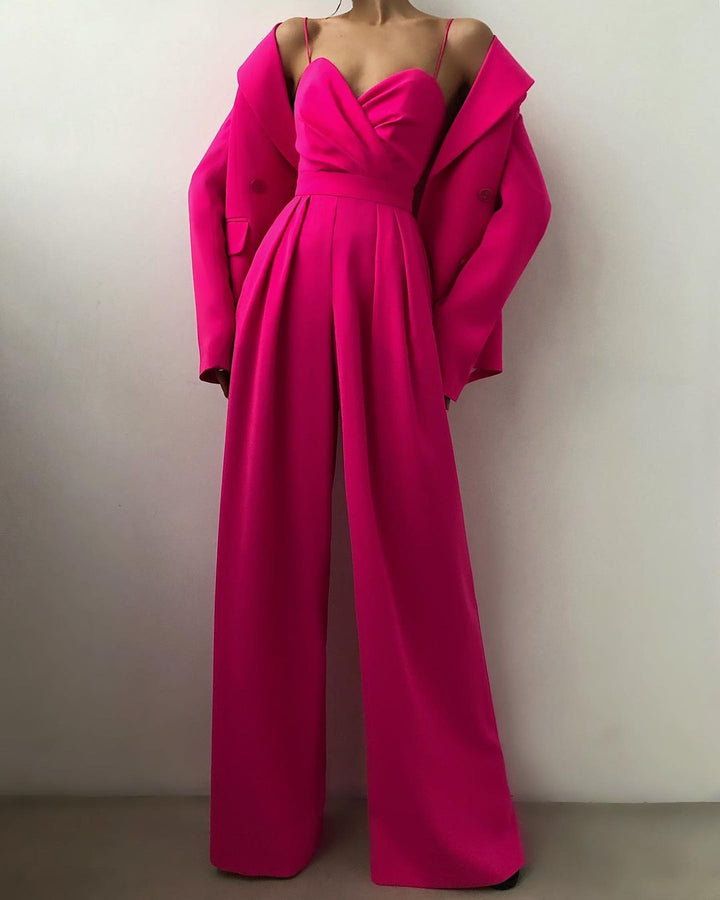 Drune | Damen Eleganter Fließender Jumpsuit mit Spaghettibändern für Festliche Anlässe