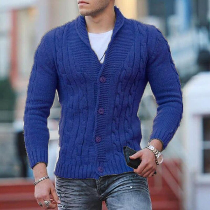 Drune | Strickjacke Kabelstrick Wollmischung Slim Fit Knopfverschluss