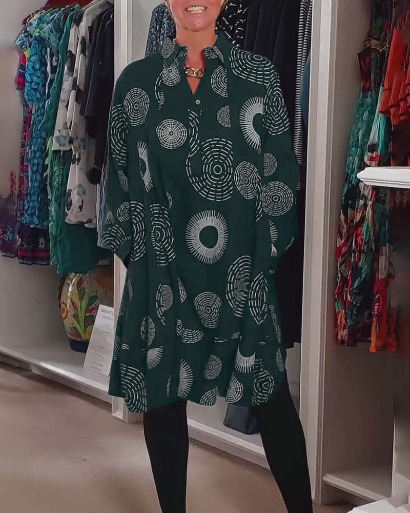 Drune | Kleid mit Revers und Geometrischem Print