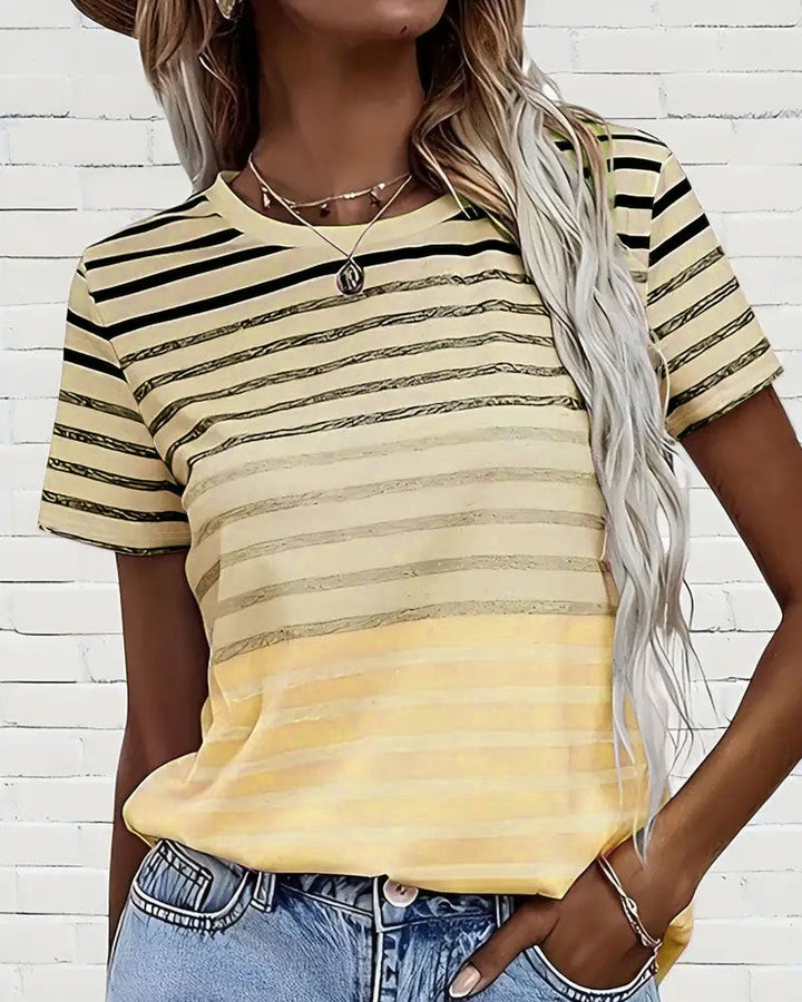 Drune | T-Shirt Rundhals Kurzarm Gestreift