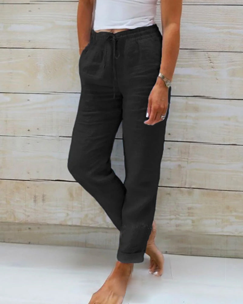 Drune | Damen Leinenhose mit Baumwollanteil und Elastischem Bund