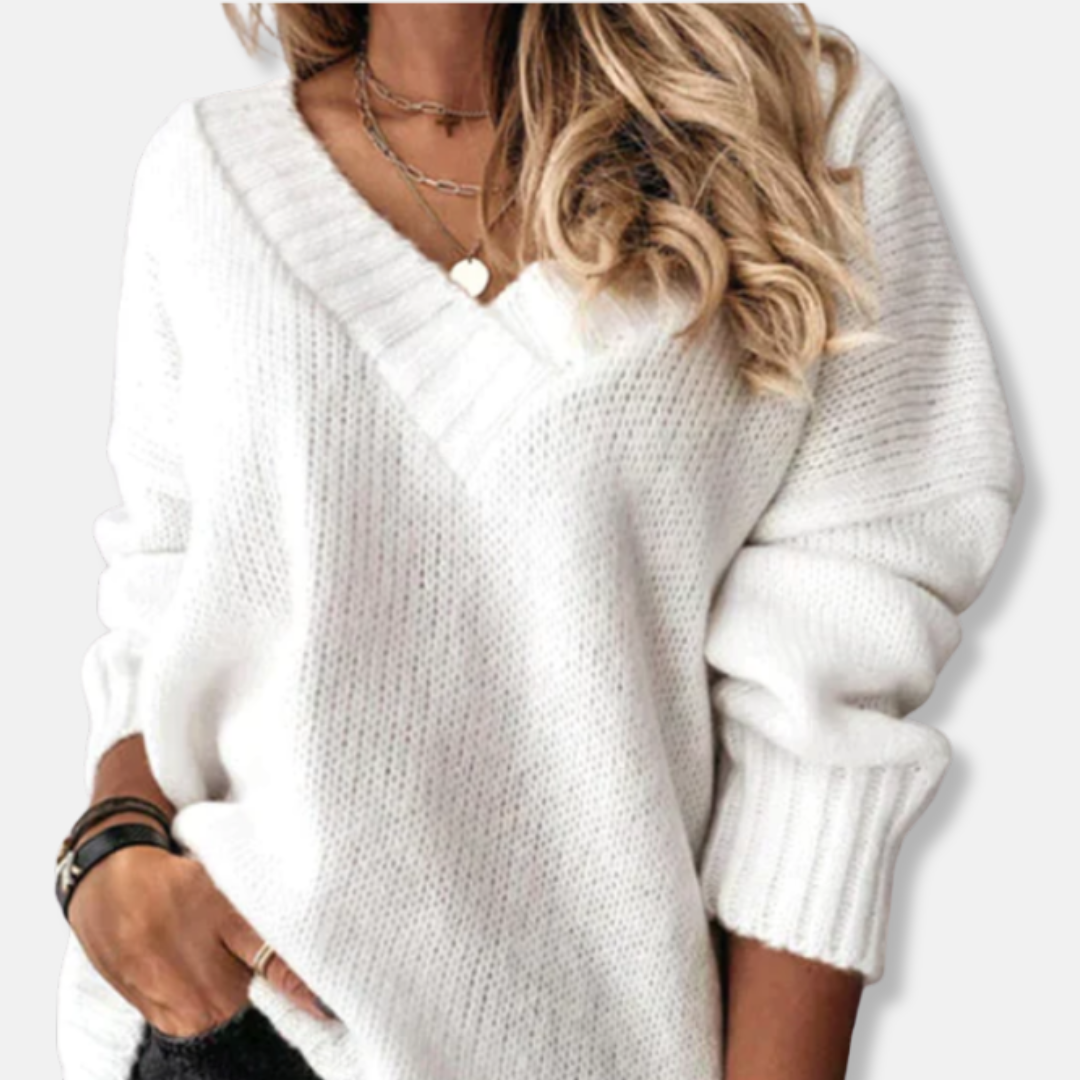 Drune | Wolle V-Ausschnitt Pullover Lockere Passform Rippdetails Pullover