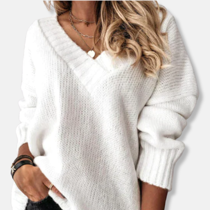 Drune | Wolle V-Ausschnitt Pullover Lockere Passform Rippdetails Pullover