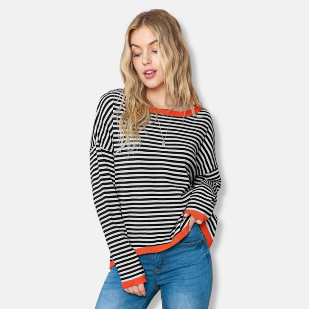 Drune | Sweatshirt - Lockere Passform - Gestrickter Pullover - Gestreift - Drop-Shoulder-Lässiger Stil