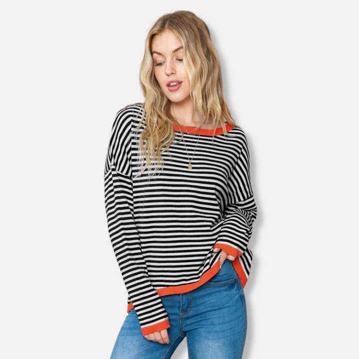 Drune | Sweatshirt - Lockere Passform - Gestrickter Pullover - Gestreift - Drop-Shoulder-Lässiger Stil