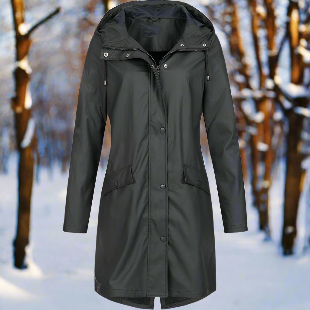 Drune | Kapuzenregenjacke Lässige Passform Mid Thigh Regenjacke
