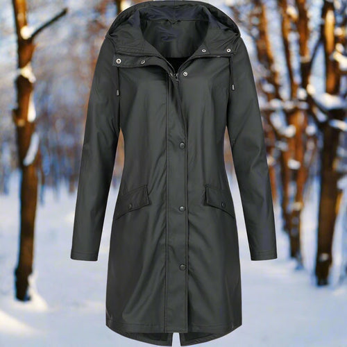 Drune | Kapuzenregenjacke Lässige Passform Mid Thigh Regenjacke