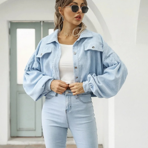 Drune | Samtcord Laternenärmel Cropped Jacke