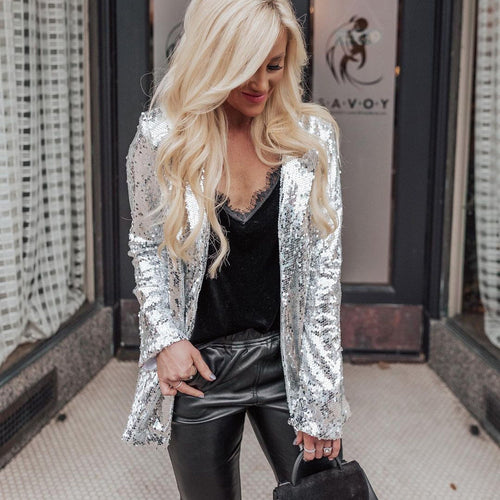 Drune | Glamour-Look Pailletten-Blazer mit langen Ärmeln