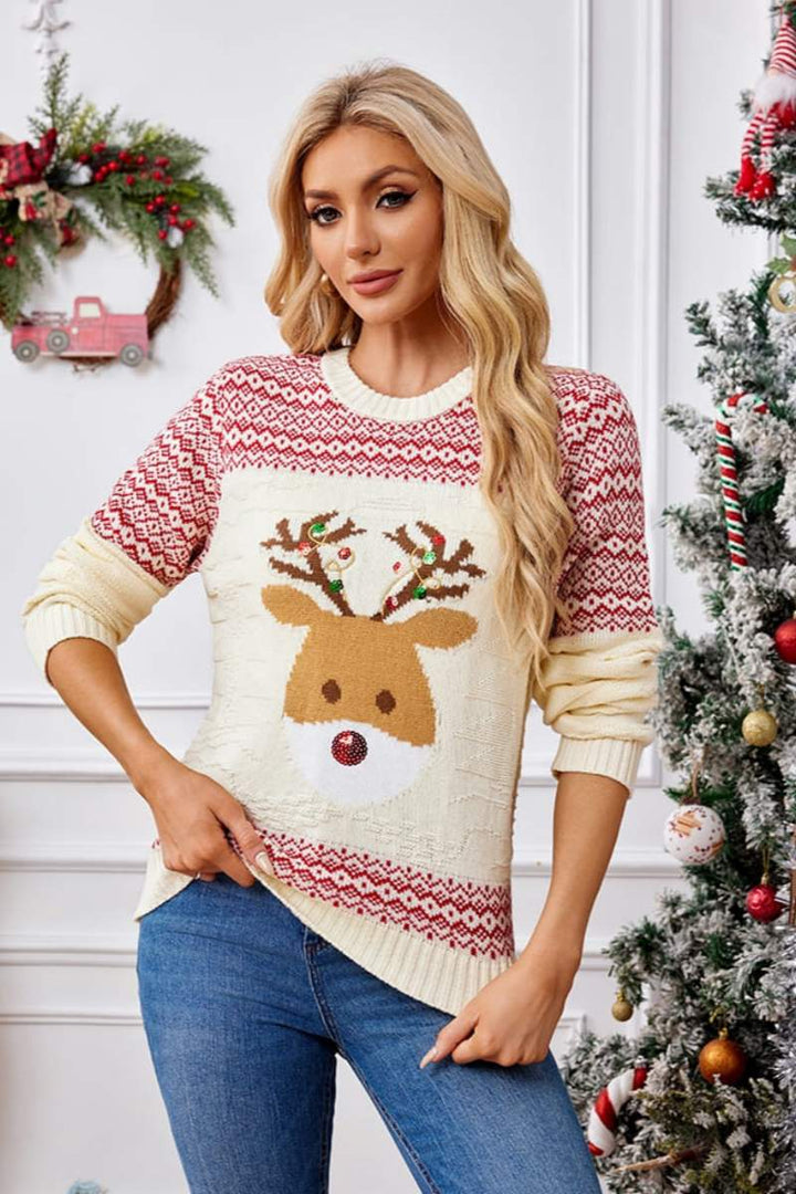 Drune | Weihnachtlicher Rundhals bestickter Strickpullover