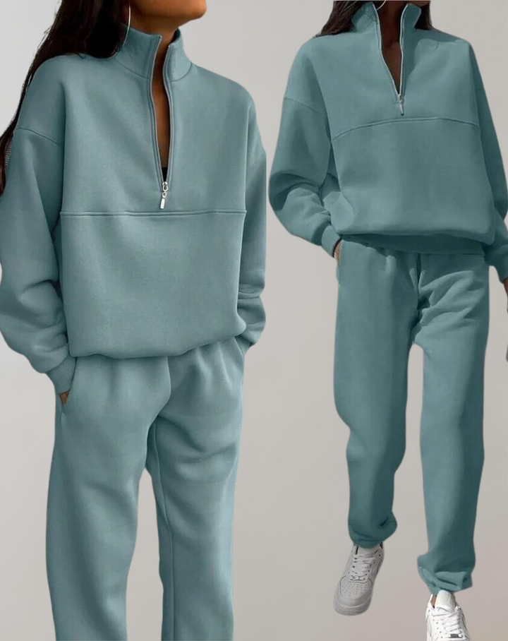 Drune | teilige Fleece-Trainingsanzug-Set - stilvolle Damen-Zip-Up-Oberteil und Jogginghosen
