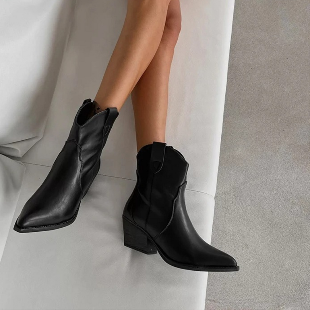 Drune | Schwarze Leder Wasserdichte Damen Cowboystiefel