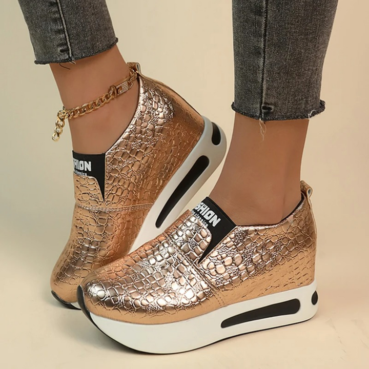 Drune – Damen-Sneaker mit Schlangenmuster in Silber und Gold