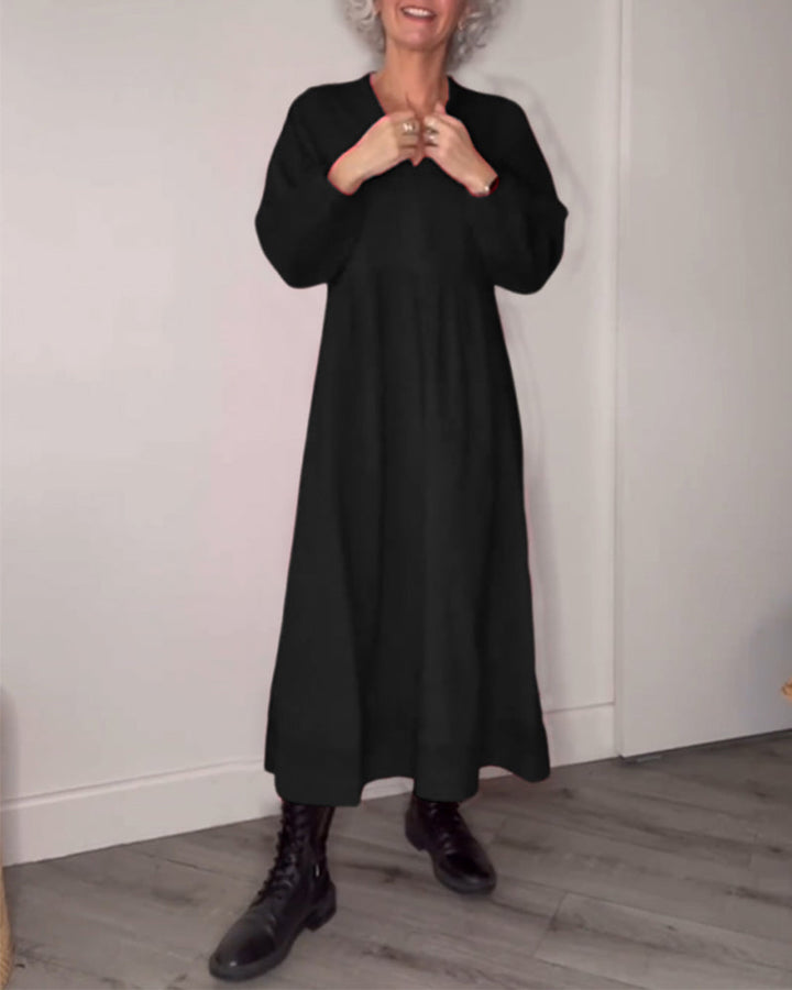 Drune | Elegantes Kleid mit V-Ausschnitt und Langen Ärmeln