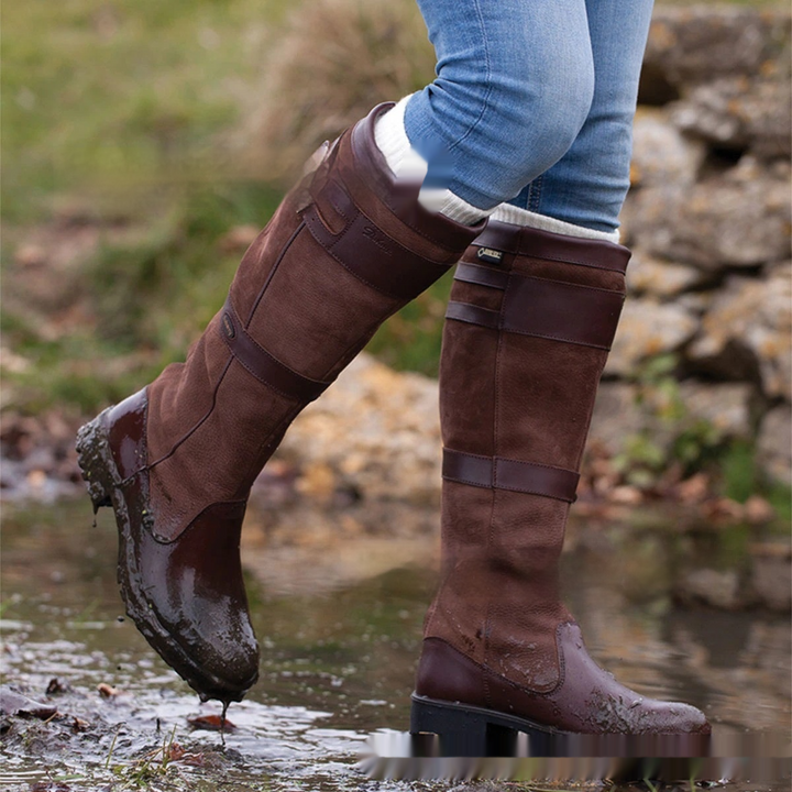 Drune | Outdoor-Stiefel mit hohem Schaft und Schnallen - Leder-Regenstiefel für Damen