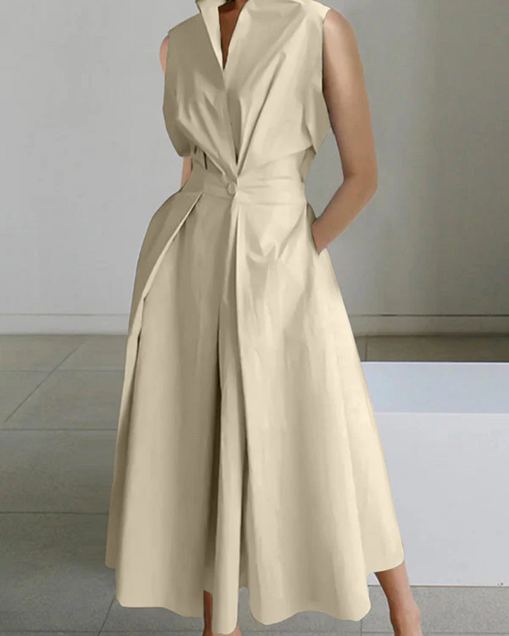 Drune | Damen Kragenlos Kleid Stylisch