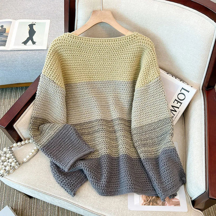 Drune | Damen Oversized Strickpullover mit Patchwork-Design