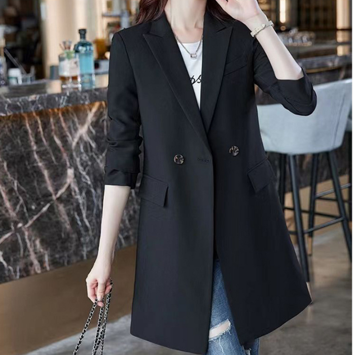Drune | Eleganter Langer Damenblazer mit Klappentaschen und Reverskragen
