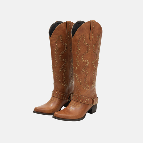 Drune | Stiefel - Kunstleder - Knielanger Schaft - Spitz zulaufende Zehe - Nieten-Detail