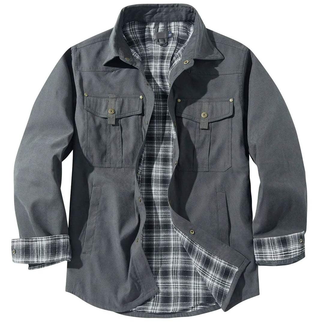 Drune | Plus Size Flanell Herrenjacke mit Karomuster und abnehmbarer Kapuze