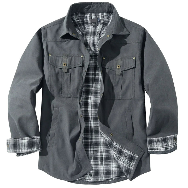 Drune | Plus Size Flanell Herrenjacke mit Karomuster und abnehmbarer Kapuze