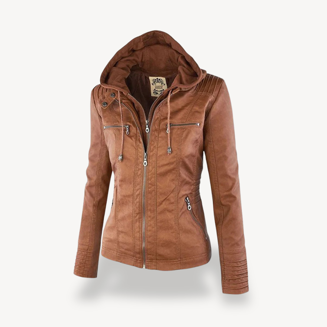 Drune | Damen wasserdichte Lederjacke mit Kapuze