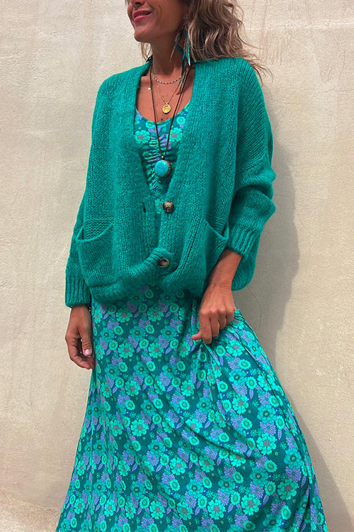 Drune | Rosiedress Solid Knopfverschluss Taschen Pullover Cardigan