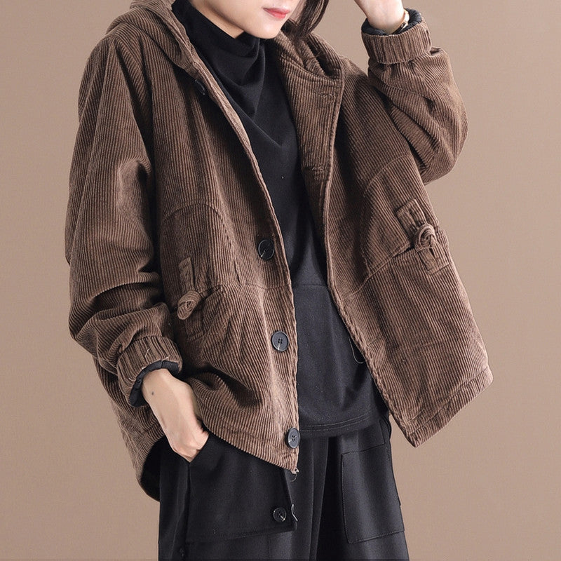 Drune | Lässige kurze Cord-Jacke mit Kapuze für Frauen