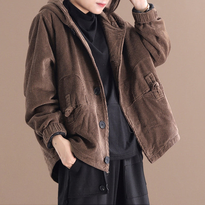 Drune | Lässige kurze Cord-Jacke mit Kapuze für Frauen