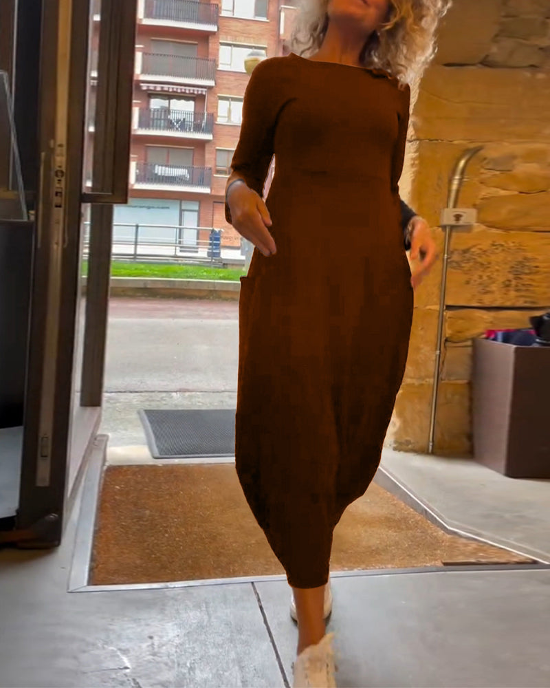 Drune | Kleid mit Rundhalsausschnitt und Langen Ärmeln und Tasche