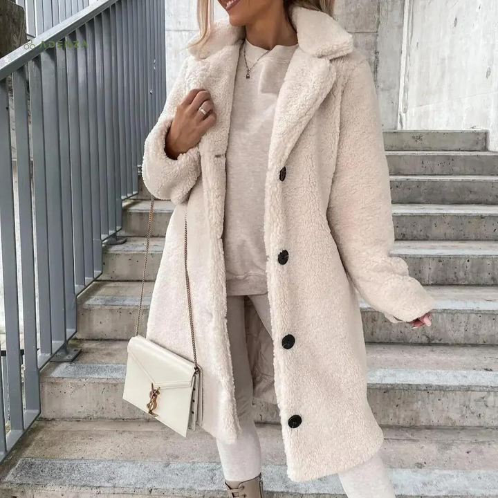 Drune | Teddy-Mantel - Langer Oversized-Schnitt - Weich und Warm - Druckknopfverschluss und Breiter Kragen