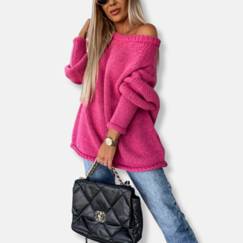 Drune | Sweatshirt - Chunky Knit - Oversized Fit - Off-Shoulder Neck - Balloonärmel