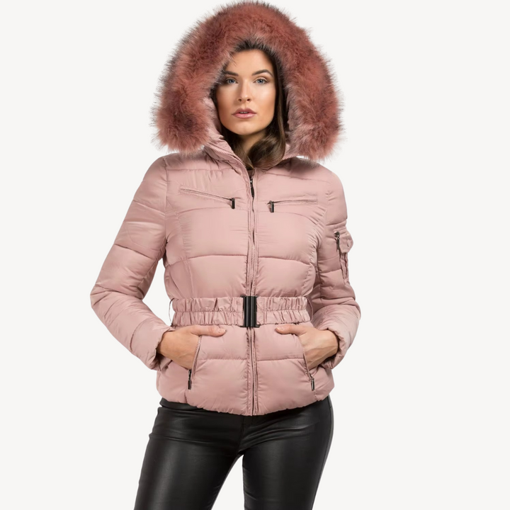 Drune | Winter Gepolsterter Puffermantel mit Kunstfellkapuze Damen